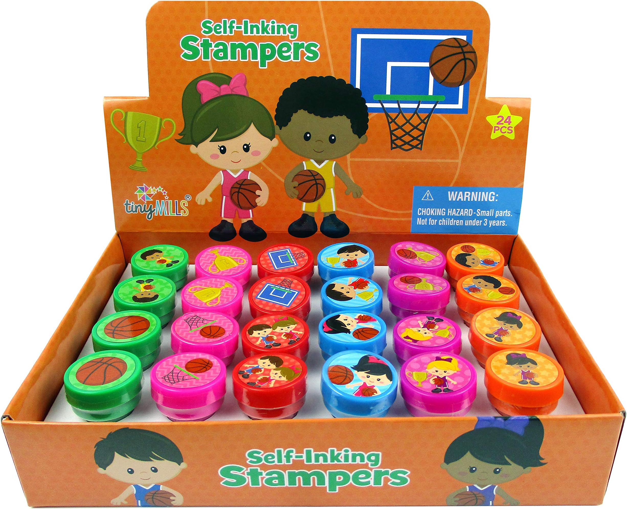 Tiny Mills 24 Pcs Basketball Stampers for Kids Party Favor Goodie Bag Stuffers Pinata Fillers Basketball Gifts Carnival Prizes Team Party Favor Rewards