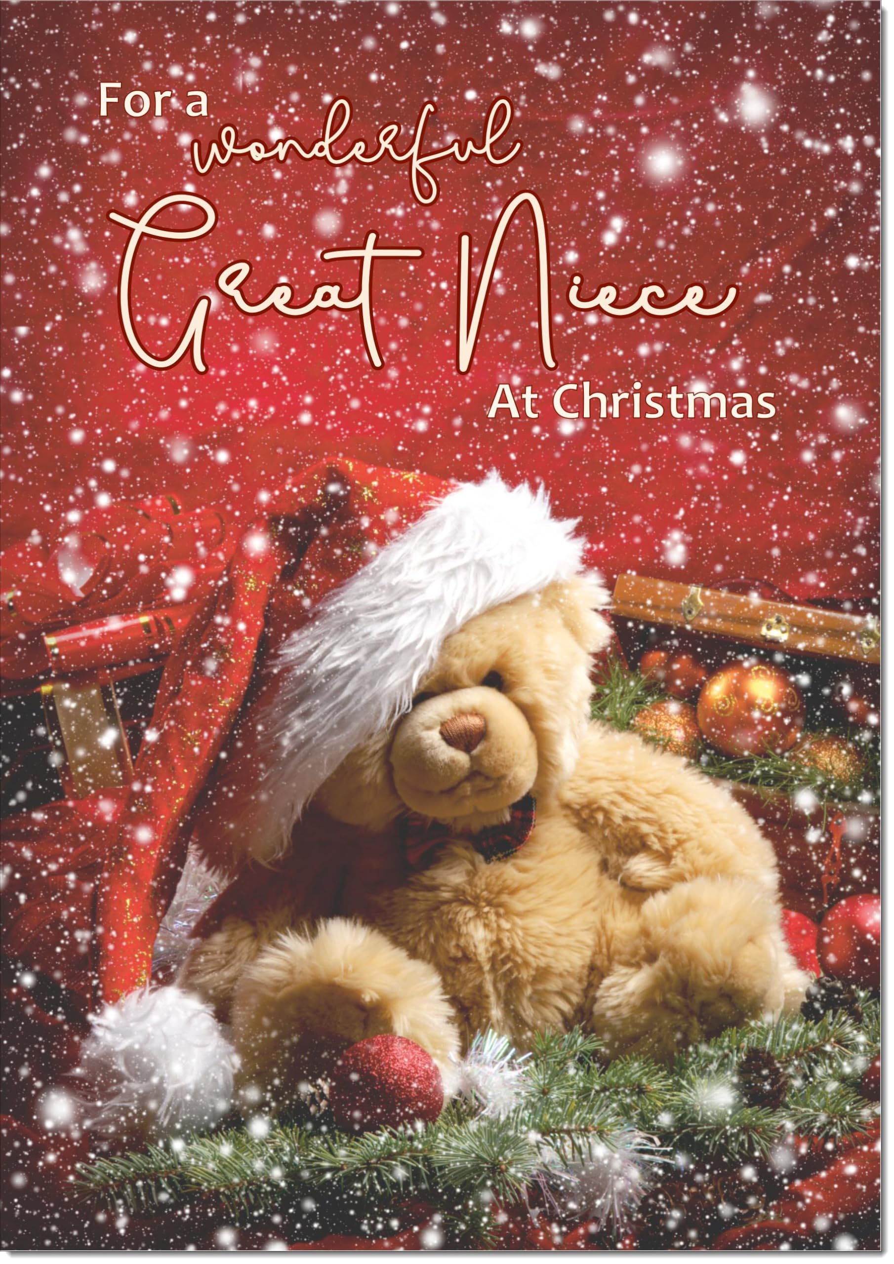 doodlecards Great Niece Christmas Card Bear with Santa Hat Large A4 Size Christmas Card for Great Niece with Plain Envelope — image 1