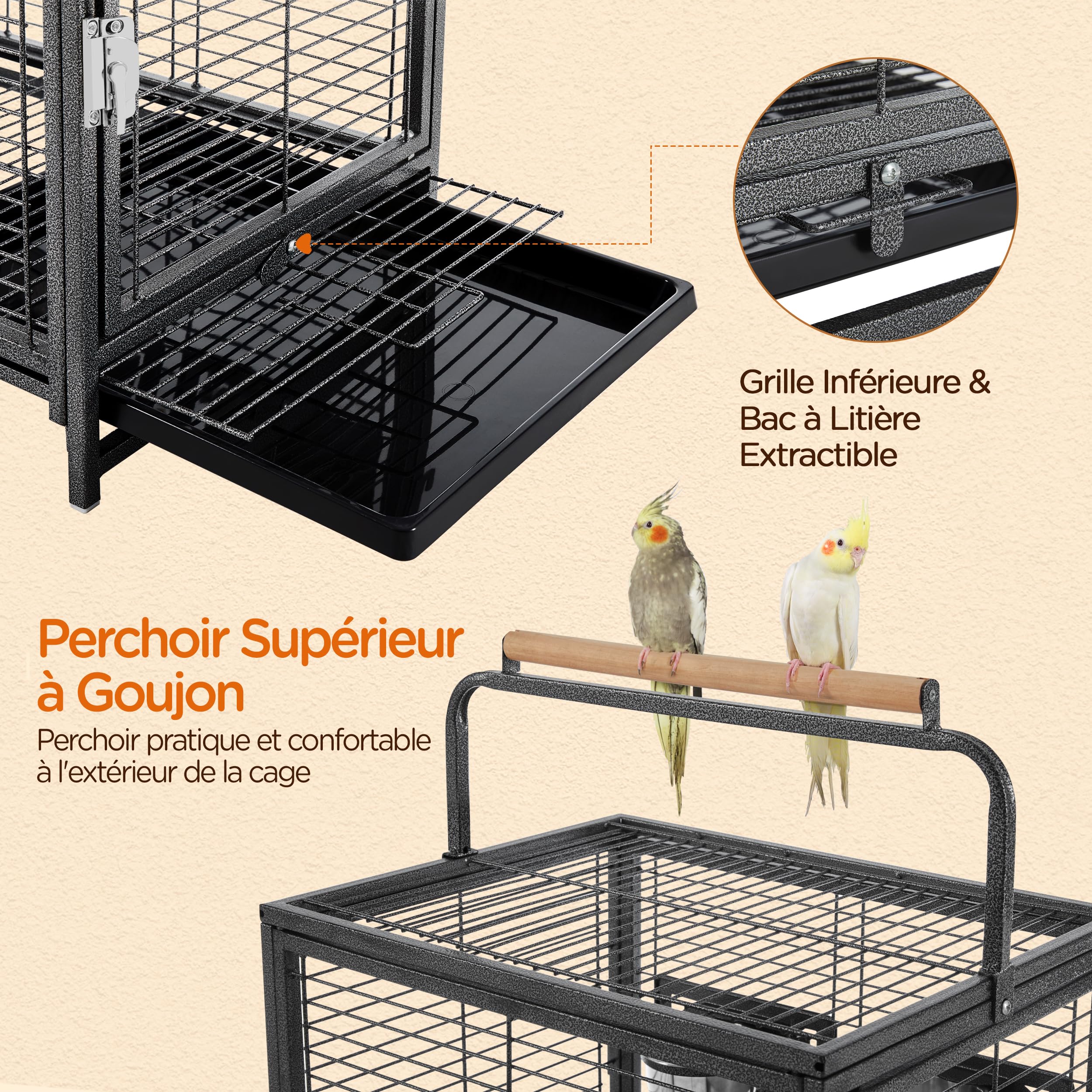 Yaheetech Cage à Oiseaux avec Jouets Poignée Cage pour Petit Oiseau Noir 48,5 x 47,5 x 39cm