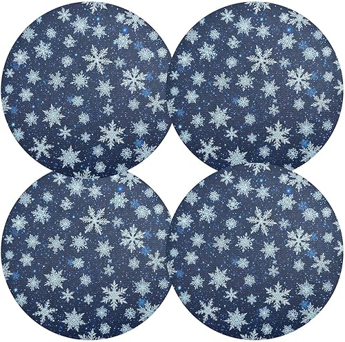 Miniatura 2 de White Blue Snowflakes Blue Dinner Table Placemats, Heat Resistant Non Slip Circle Washable Placemats for Kitchen one sizex1