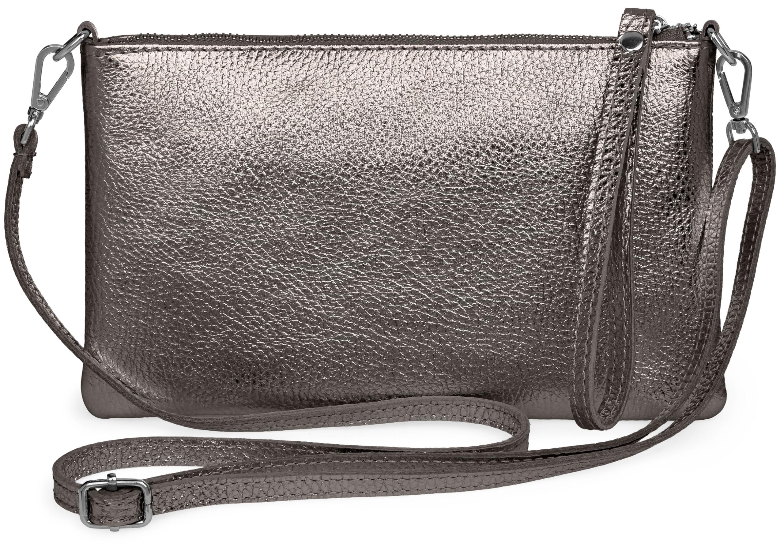 Caspar Kompakte Leder Clutch Damen Umhängetasche Abendtasche mit verstellbarem Schultergurt - CLASSIC LINE - Modell No.834 - Made in Italy