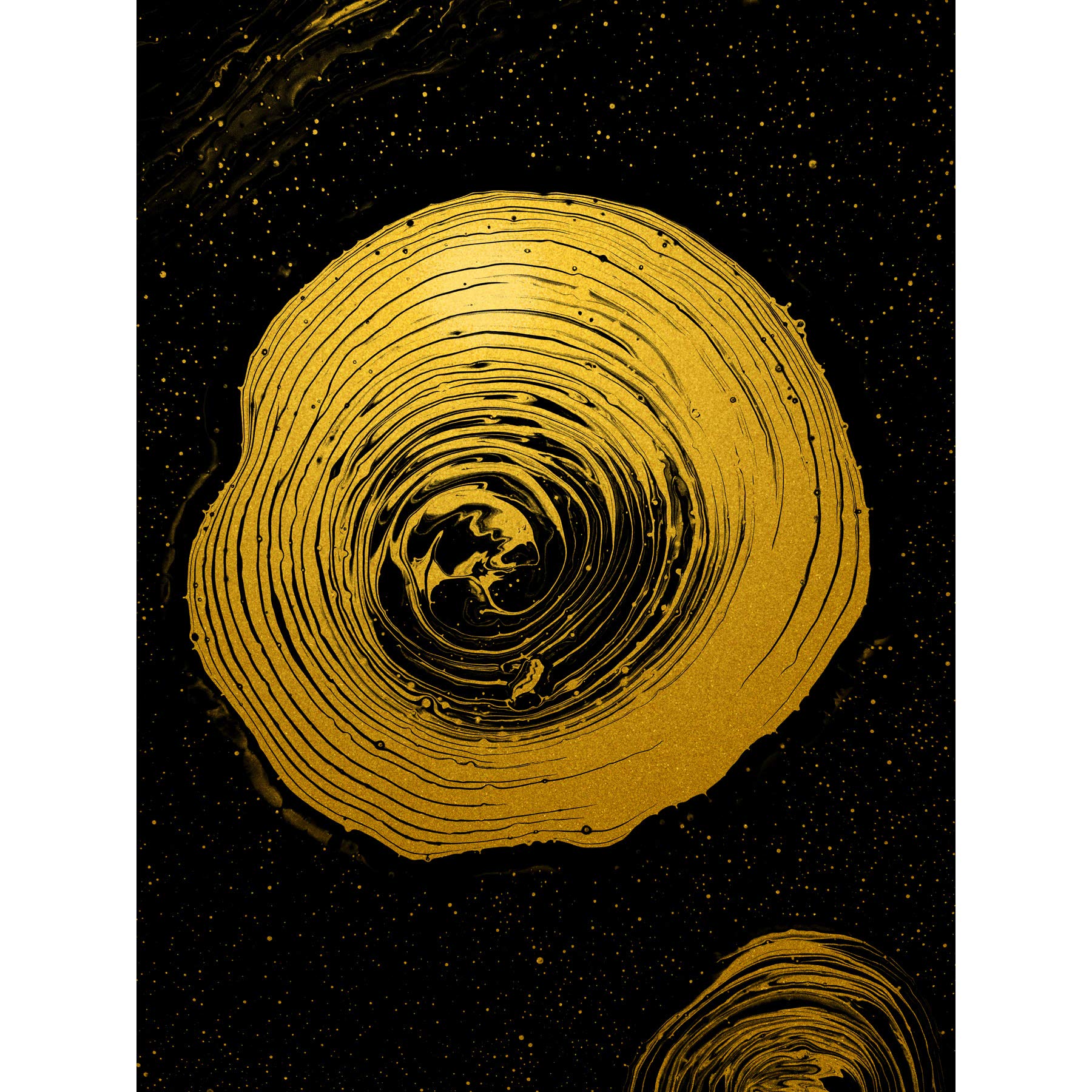 Artery8 Gold Effect Yellow Black Paint Spiral Abstract Premium Wall Art Canvas Print 18X24 Inch