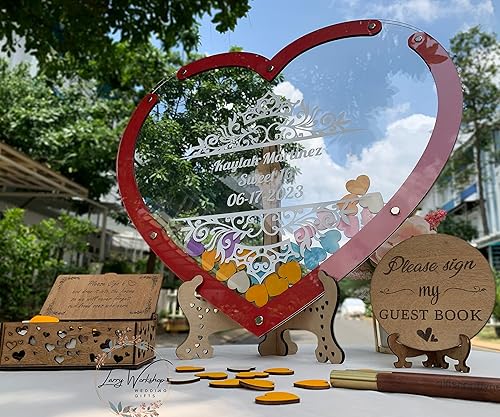 Miniatura 6 de Personalized Mis Quince Anos Heart Guest Book Alternative Sweet 15 Guest book Sweet 16 Guest Book - Customizable Heart Shaped Quinceanera Drop box