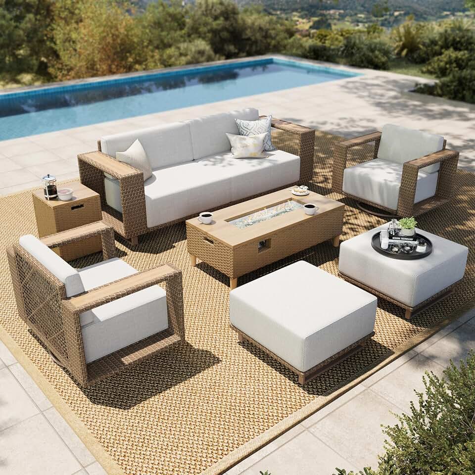 HERA'S HOUSE 7pcs Patio Furniture Set with 10" Thick Cushion &Swivel Chairs OEKO-TEX STANDARD 100