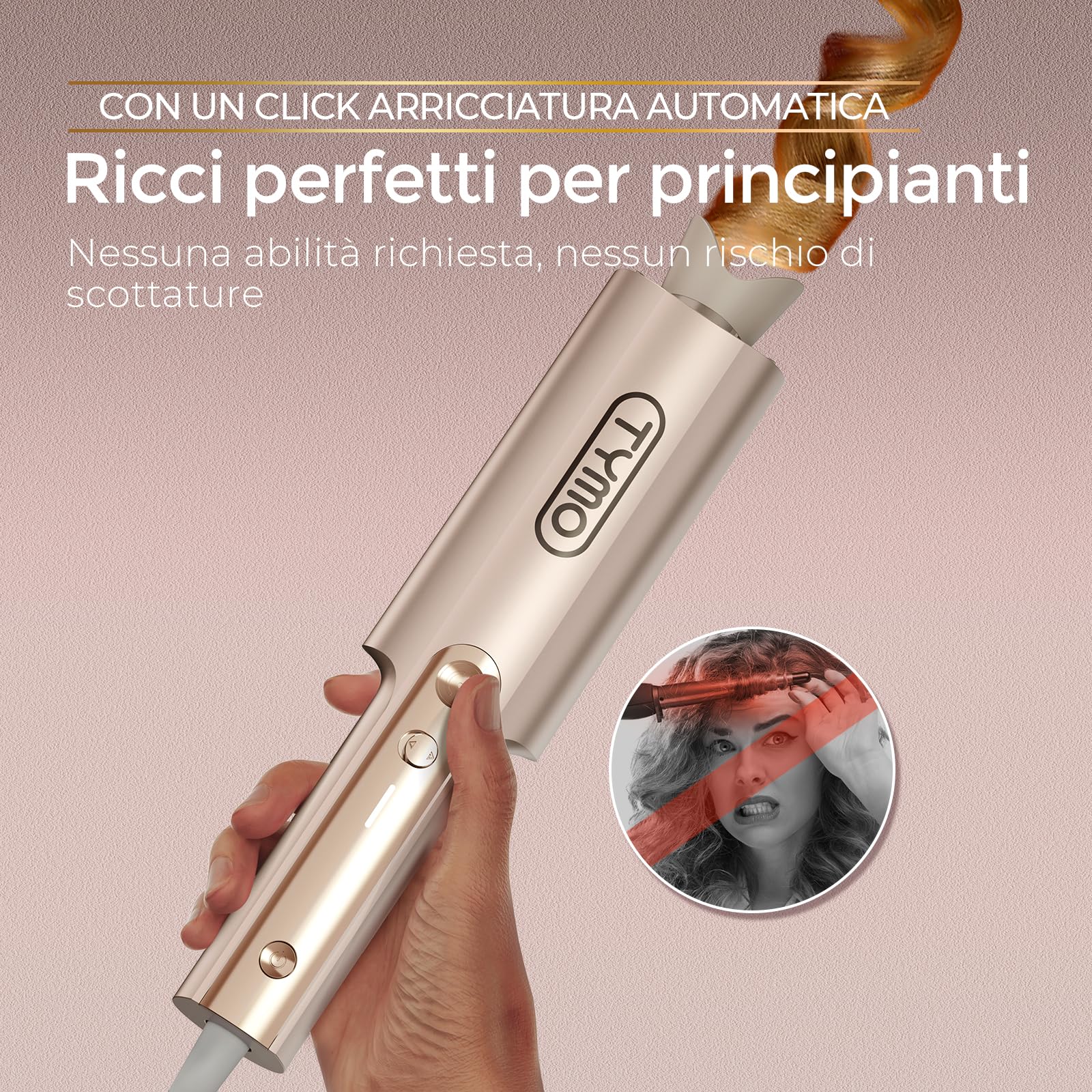 Arricciacapelli Automatico Professionale - Ferro Arricciacapelli Automatico per Grandi Ricci 32mm TYMO Curlpro Plus Beach Waves Piastra Boccoli per Lunghi Capelli Hair Curler Anti-Scaldatura Oro