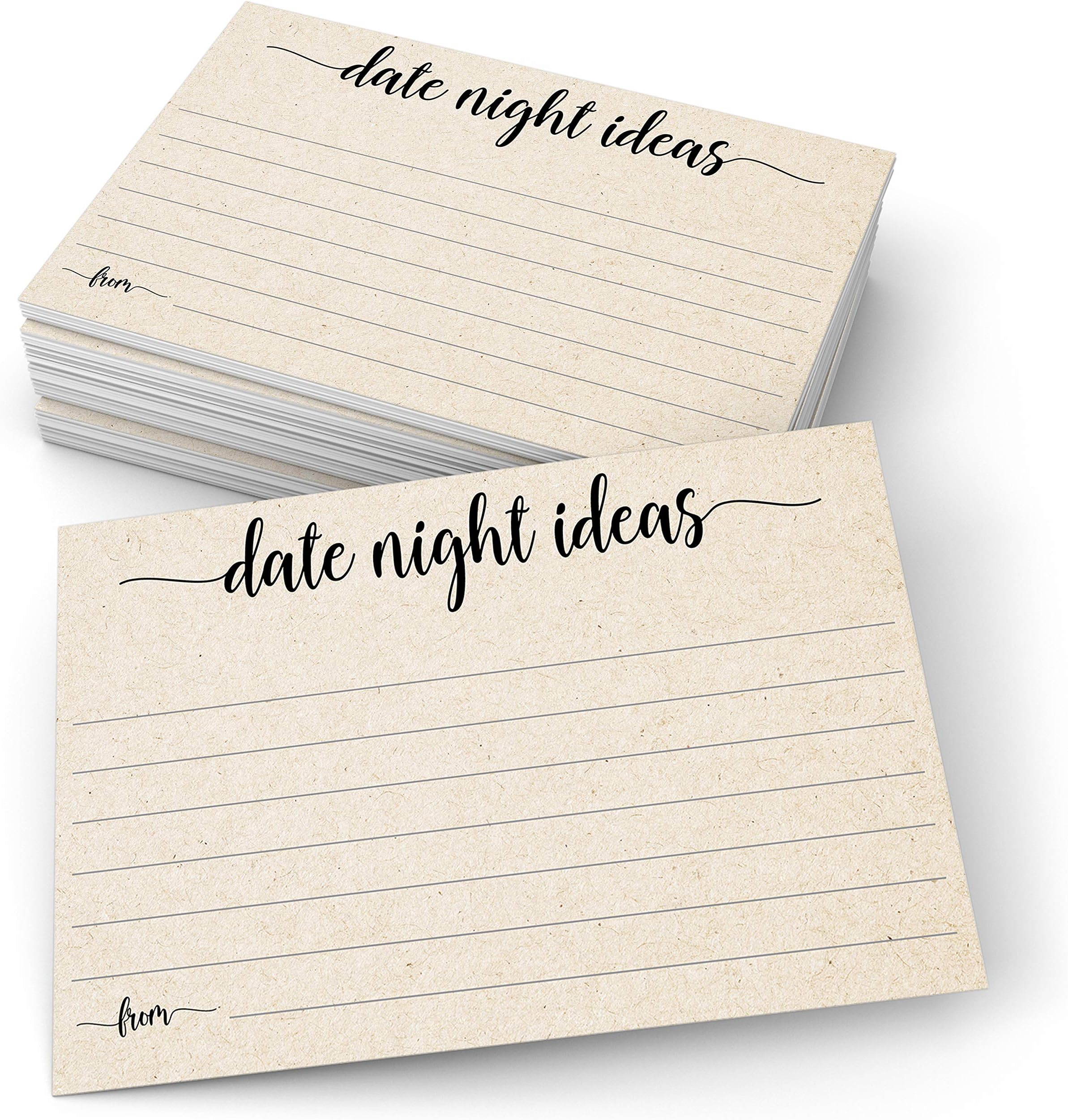 321DoneDate Night Ideas (50 Cards) 4" x 6" for Wedding, Anniversary, Bridal Shower Game - Large Rustic Kraft Tan - Made in USA