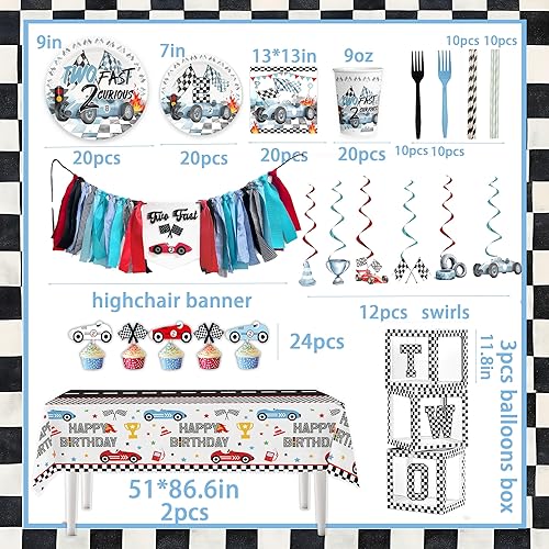 Vista 5 de Dos decoraciones de cumpleaños rápidas para niños de 2ª carrera, suministros de decoración de fiesta temática de coche para bebé, suministros