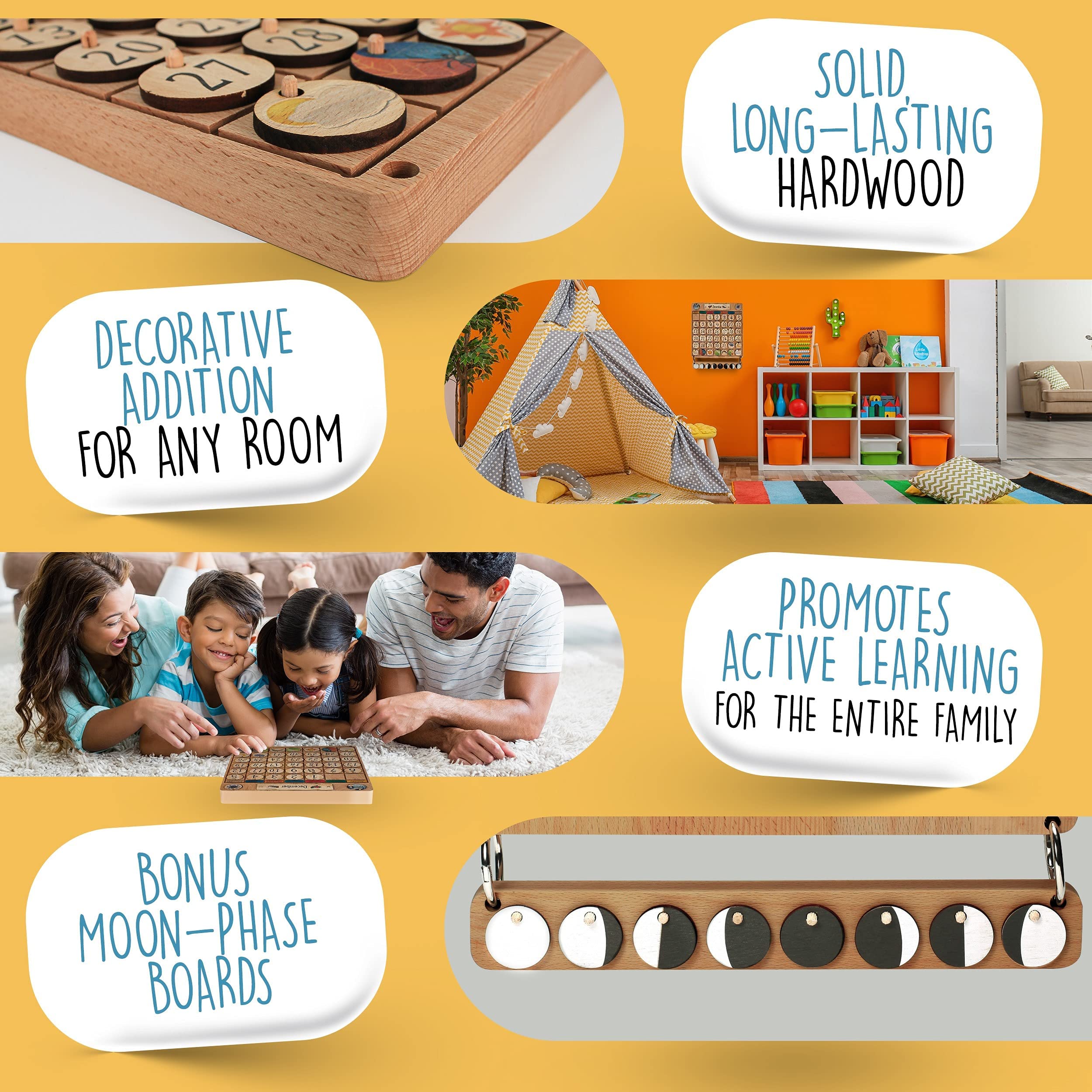 SkoolHQ Wooden Calendar for Kids - Classroom Calendar for Kids to Learn Seasons, Months & Days of the Week - Toddler Calendar Learning for Home - Artisan Crafted Beautiful Preschool Calendar - Image 5