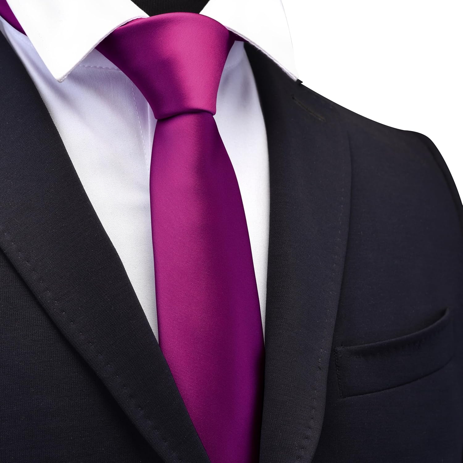 Branduce 2.4"(6cm) Mens Solid Skinny Satin Tie Pure Color Slim Necktie for Business and Wedding - Image 2