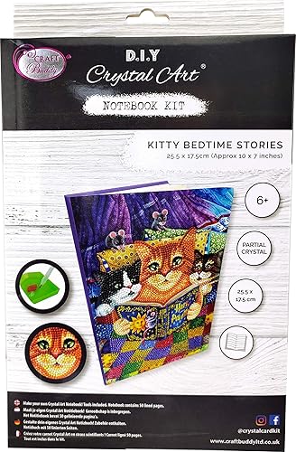Miniatura 5 de Crystal Art Cuaderno de pintura de diamantes, kit de cuaderno para acostarse con gatitos, crea una funda brillante para cuaderno con cristales, para
