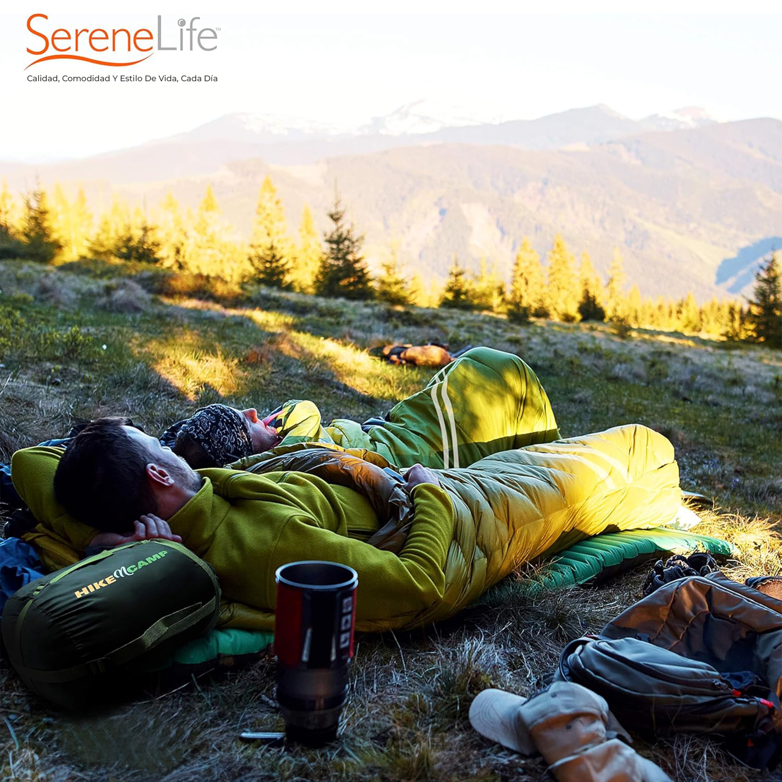 SereneLife Saco de Dormir Invierno, Doble, con Almohadas, Desmontable en 2 Sacos Individuales, Calido, Impermeable, Ligero, para acampadas y Senderismo en temperaturas de –12 a -15°C