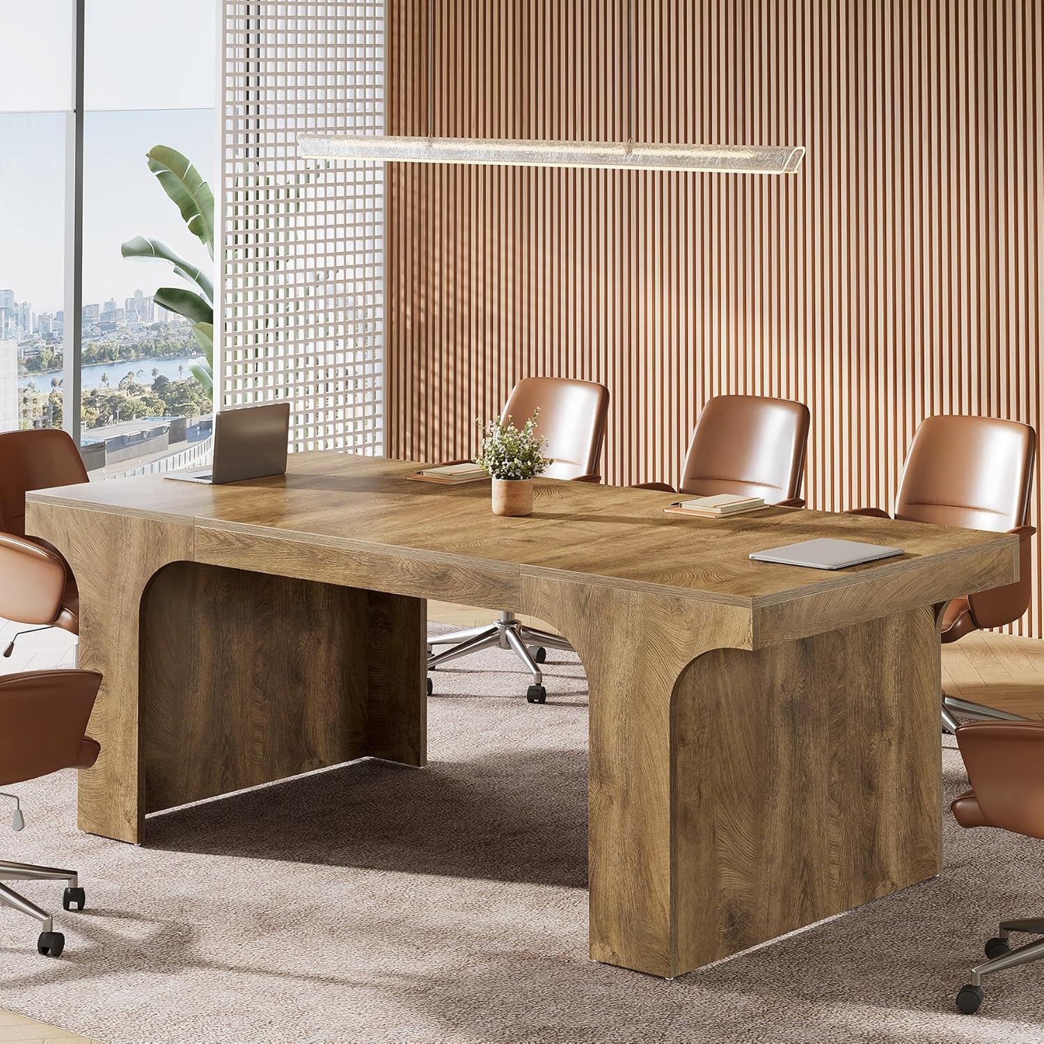Tribesigns 70.87" W x 31.5" D Executive Conference Table for 6-8, Large Office Meeting Table, Simple Computer Writing Desk Workstation for Meeting Room, Boardroom, Wood Grain