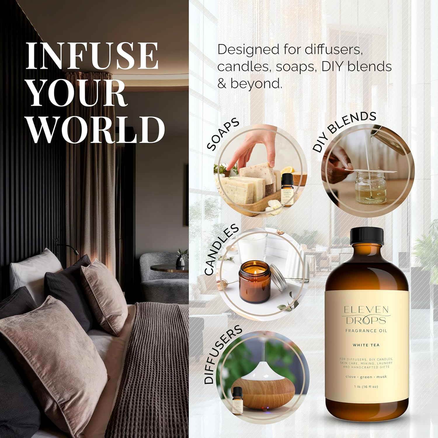 Fragrance Oil Bundle - Hotel Inspired Fragrances for Diffusers, Candle Making and DIY Mixing, White Tea + My Way Inspired, 16oz Each