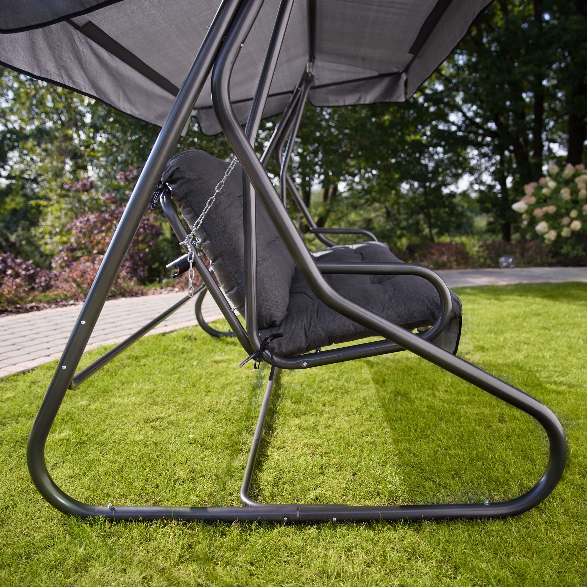 PATIO Hollywoodschaukel Auflage 175 grau Parma/Milano mit Sonnendach | Sitzpolster für Gartenschaukel Bank Sofa gesteppt Volant vorne
