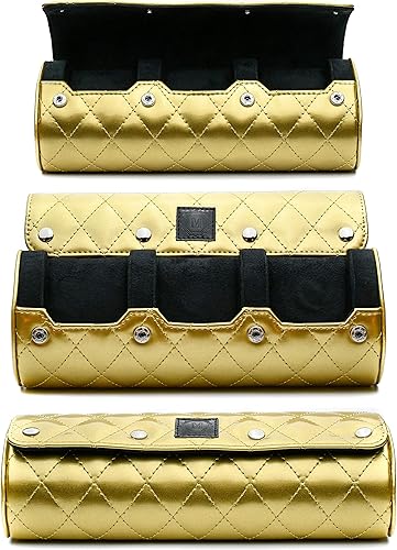 Estuche de viaje para reloj para mujer, 3 cajas de reloj para almacenamiento y vitrina, rollo de reloj Mirage para mujer, oro real, acabado de