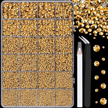 25000Pcs Resin Rhinestones for Crafting, Gold 2-6mm Mixed Sizes Non Hotfix Flatback Gems, Bedazzling Crystal for DIY Crafts Clothing Tumblers Mugs Shoes Fabric Nail Art