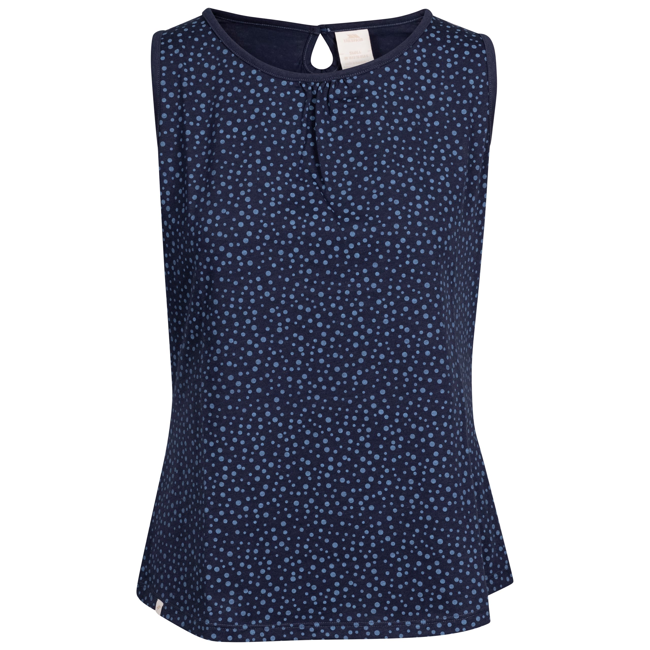 Trespass Women's Navy Spot Casual Vest Top Kelly - Yarn Dyed Stripe Tank Top, Sleeveless Top With Keyhole Button Fastening, Round Neck Vest Top, Cami Vest