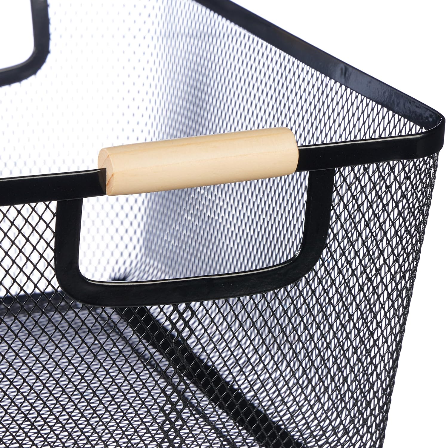 Relaxdays Wire Storage Basket with Handles, Square, Metal & Wood, for Various Utensils, HWD: 17.5 x 43 x 27cm, 70% Steel 30%, Black, 16.5 x 37 x 22.5 cm