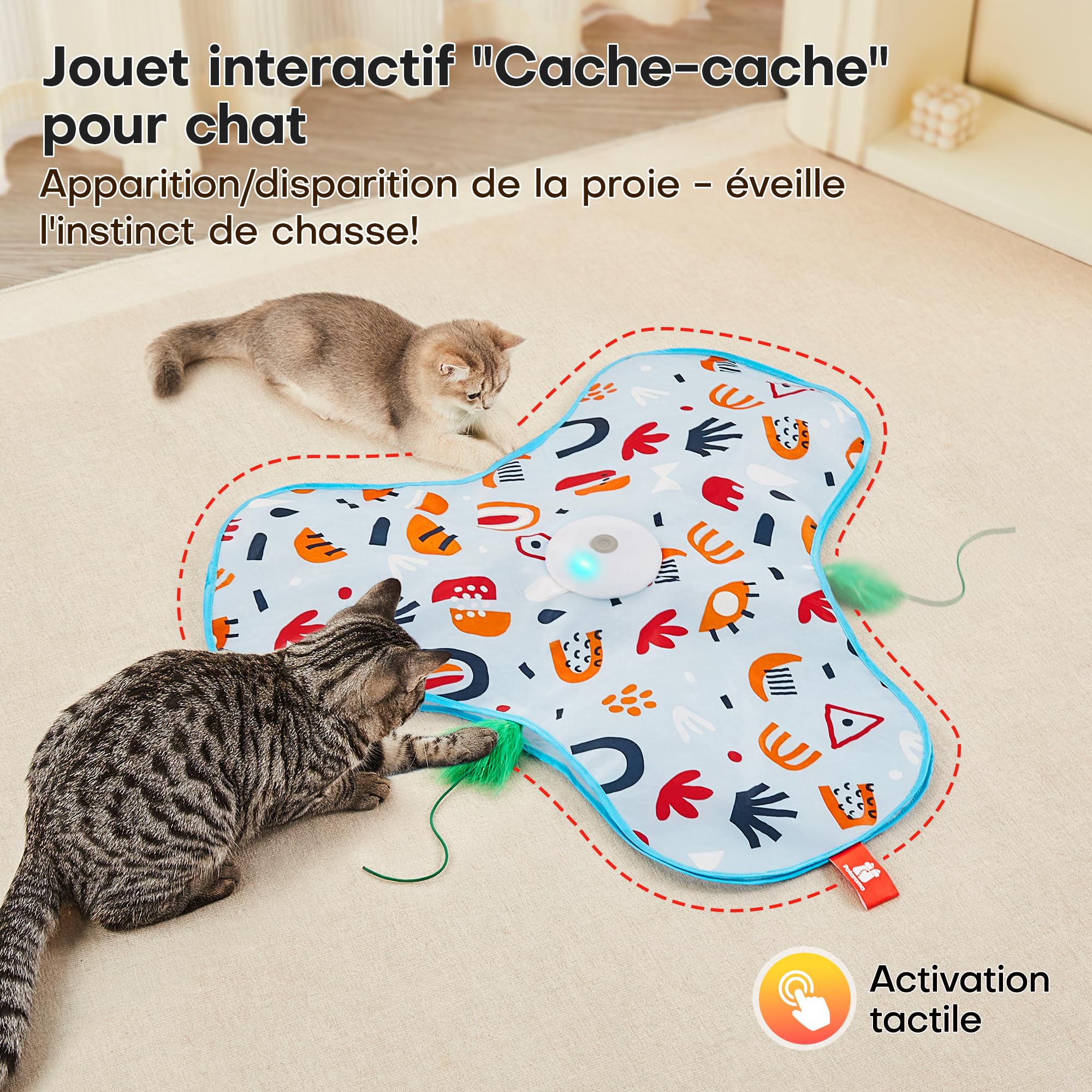 Potaroma Jouet Chat Interactif avec Plumes, Cache-Cache et Chasse, Jouet Automatique pour Chaton & Chat Adulte, Rechargeable USB, Couineur de Souris, Jouet Électronique d'Intérieur Housse Florale