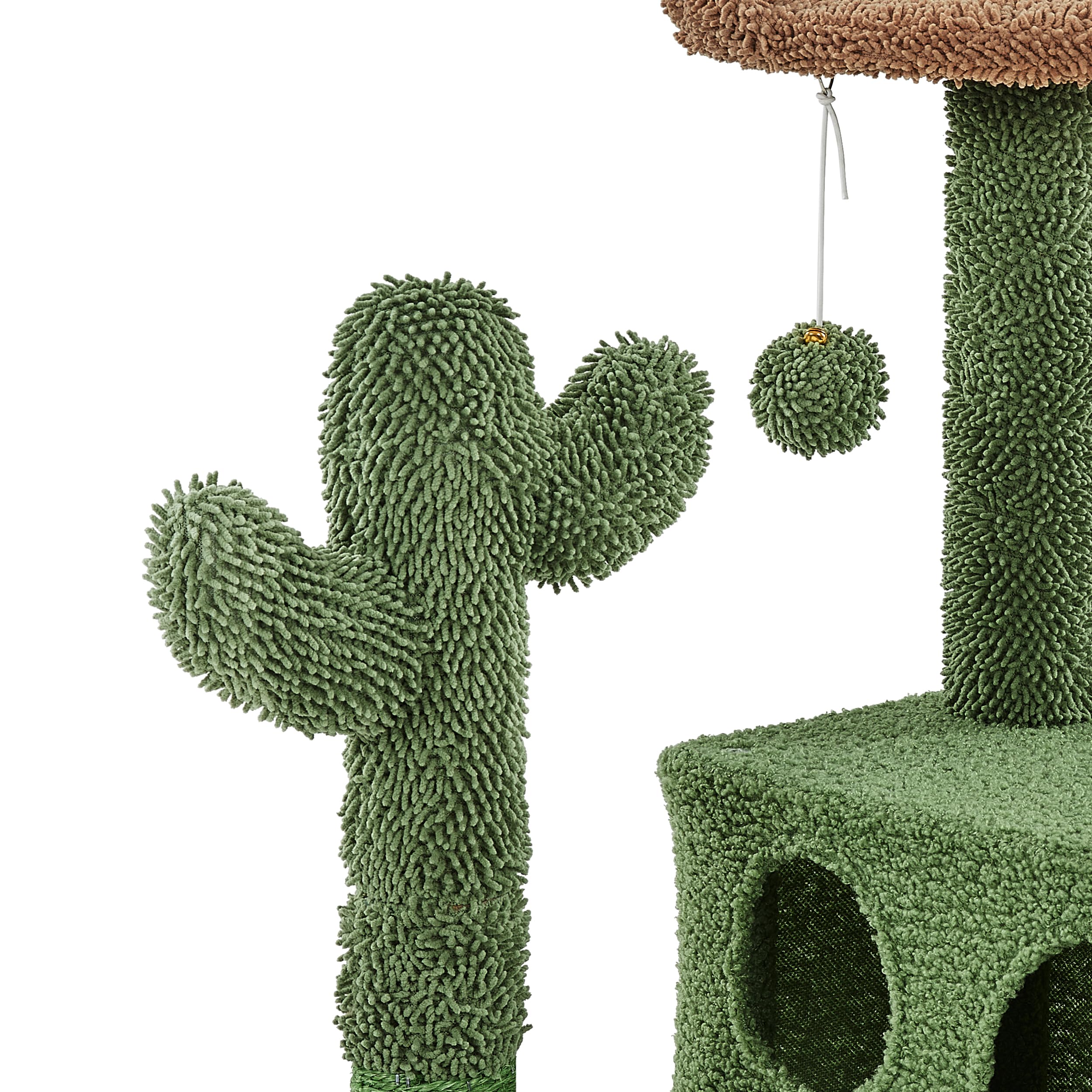 Yaheetech 138 cm Kratzbaum Kaktus Katzenbaum mit Katzenleiter & 2 Höhlen | Kaktusform | Mopp- & Teddy-Plüsch | FSC-zertifizierte Spanplatten | mit Kippsicherung | mit 4 Kratzsäulen & 2 Plattformen