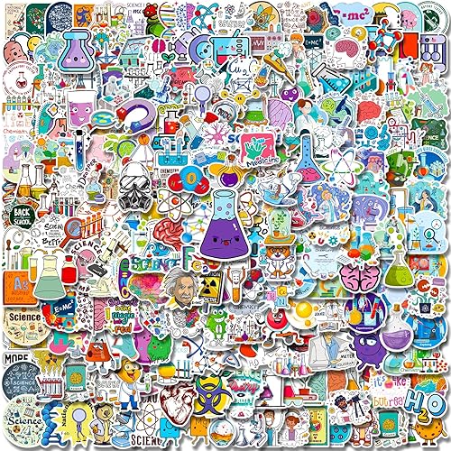 300 calcomanías de decoración científica para botellas de agua y laboratorio, física, biología, química, regalos de matemáticas