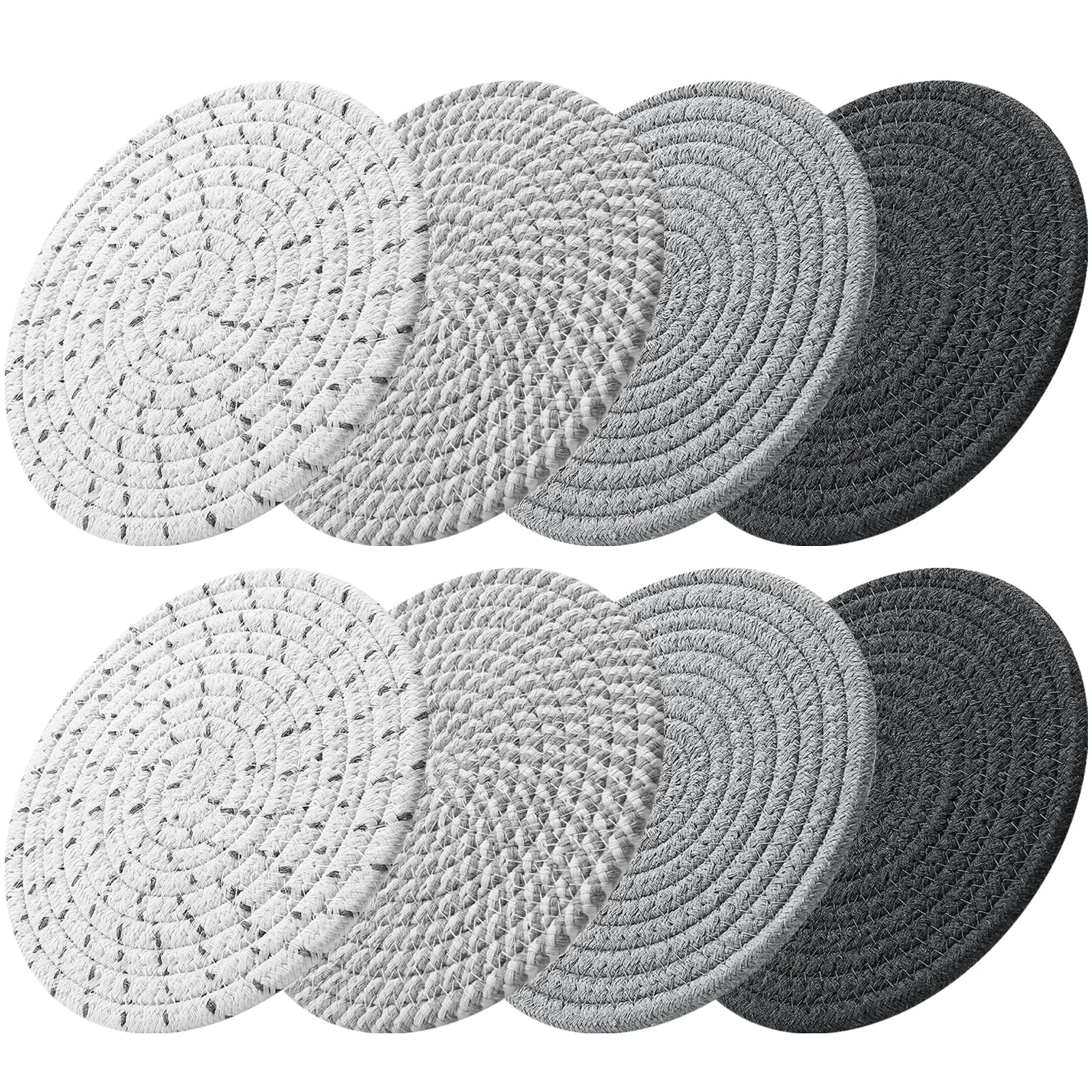ME.FAN 8 Inch Trivets for Hot Dishs, 8 Set Cotton Thread Weave Trivets for Hot Pans, Potholders, Large Coasters, Hot Pads, Hot Mats to Protect Desktop
