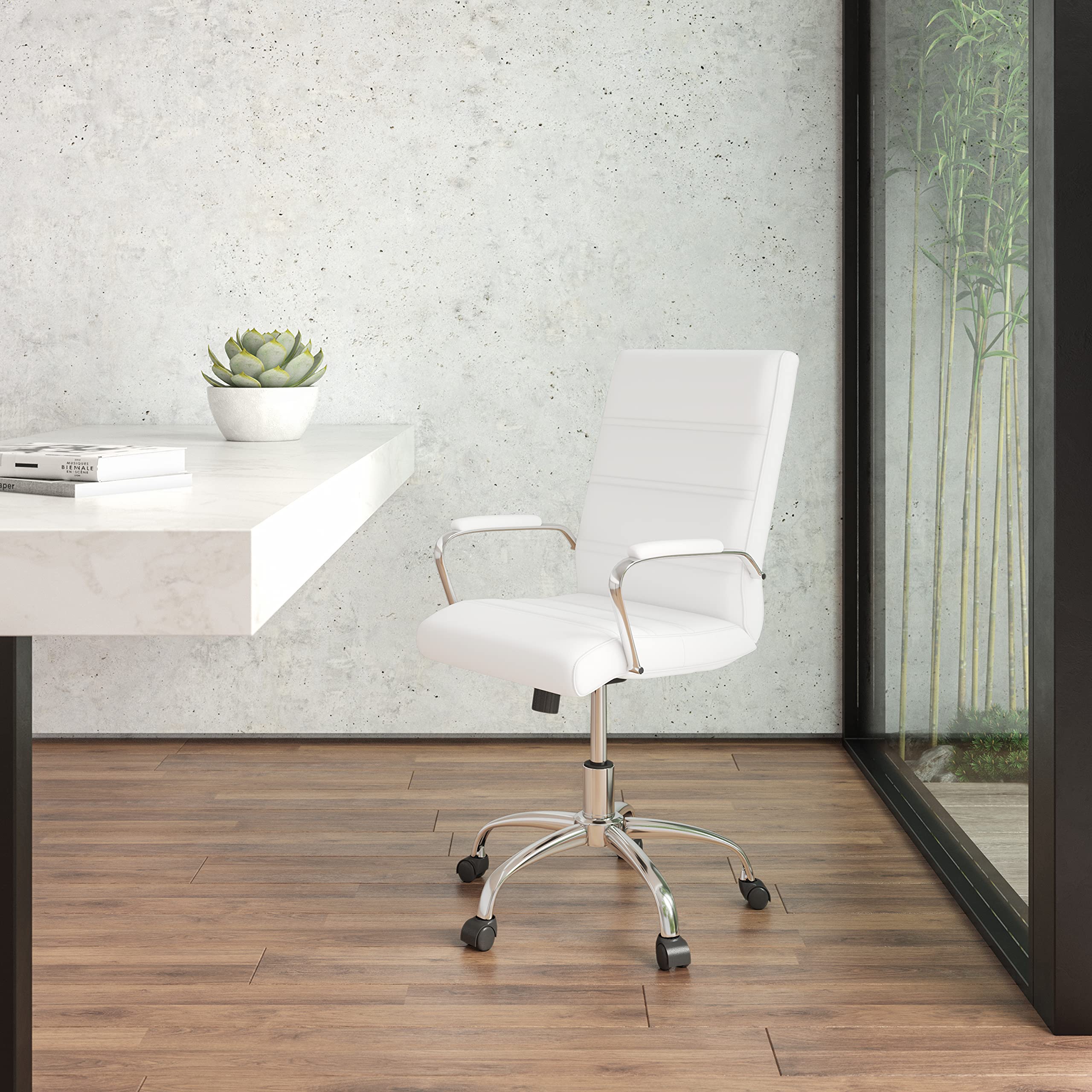 AOOLIVE Flash Furniture MidBack Desk Chair White LeatherSoft