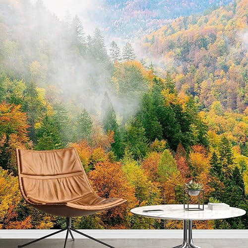 BROLEO Papel pintado de bosque de otoño, mural de pared grande 3D natural silvestre, removible autoadhesivo, calcomanía de pared autoadhesiva para