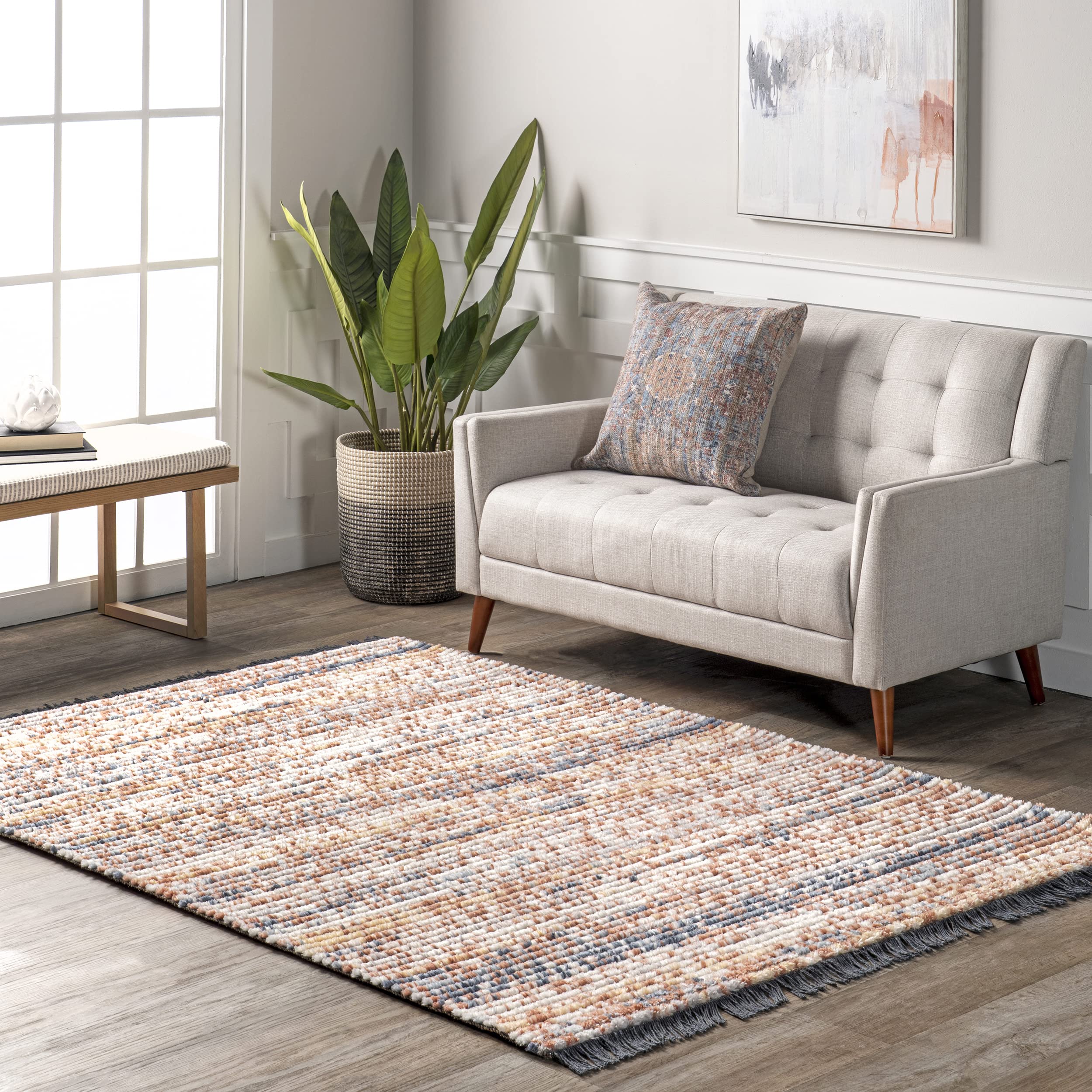 nuLOOM Liesi Transitional Stripe Fringe Area Rug, 5x8, Orange