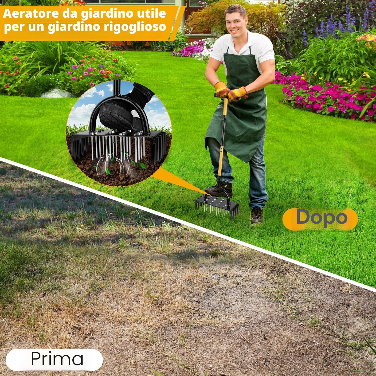 Arieggiatore per Prato,Seminatrice Prato Manuale da 96 cm,Rullo per Prato In Acciaio Al Carbonio per Patio, Terreno,Aeratore Prato Ripristina la Salute Del Prato(24 Consigli)