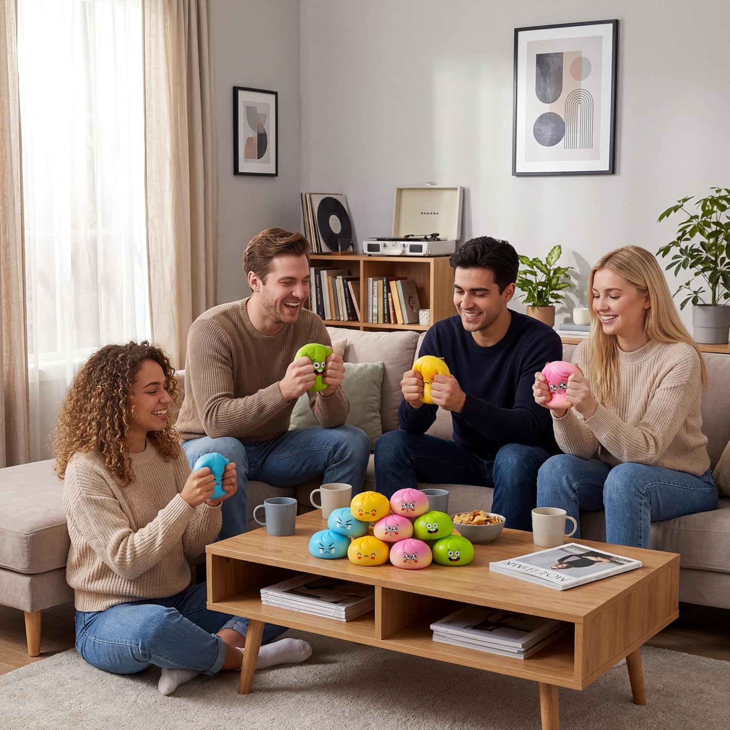 16 Pack Dumpling Squishy Stress Relief Balls, Adorable Bao Bun Squeeze, Premium PU Foam Slow Rising Squishy for Adults, Soft Sensory Anxiety Relief Tool for Office & Home(Yellow and Pink)