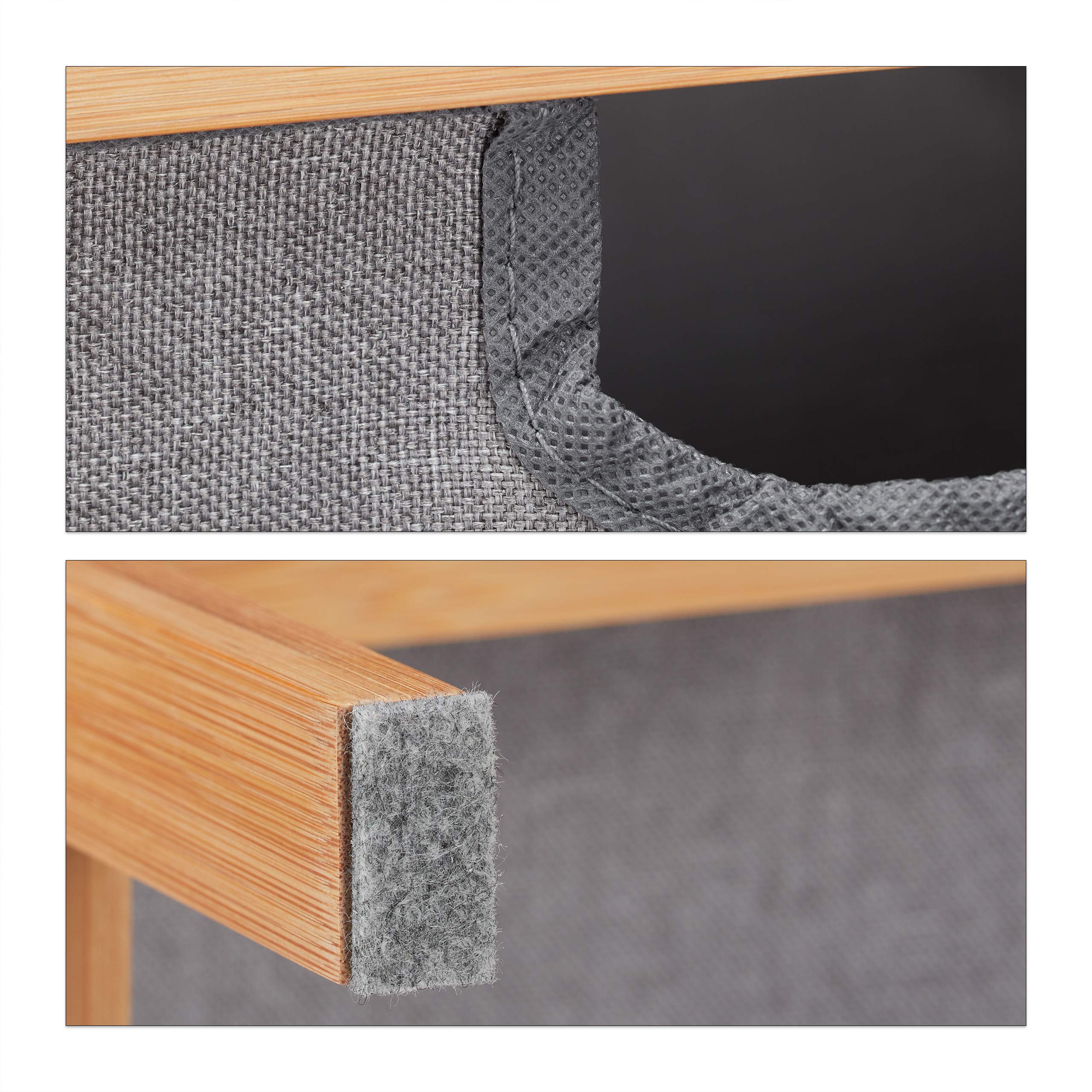 Relaxdays Scaffale in bambù, 3 Scomparti con Ceste Portabiancheria, Bagno & Camera, 96 x 44 x 34,5 cm, Naturale Grigio
