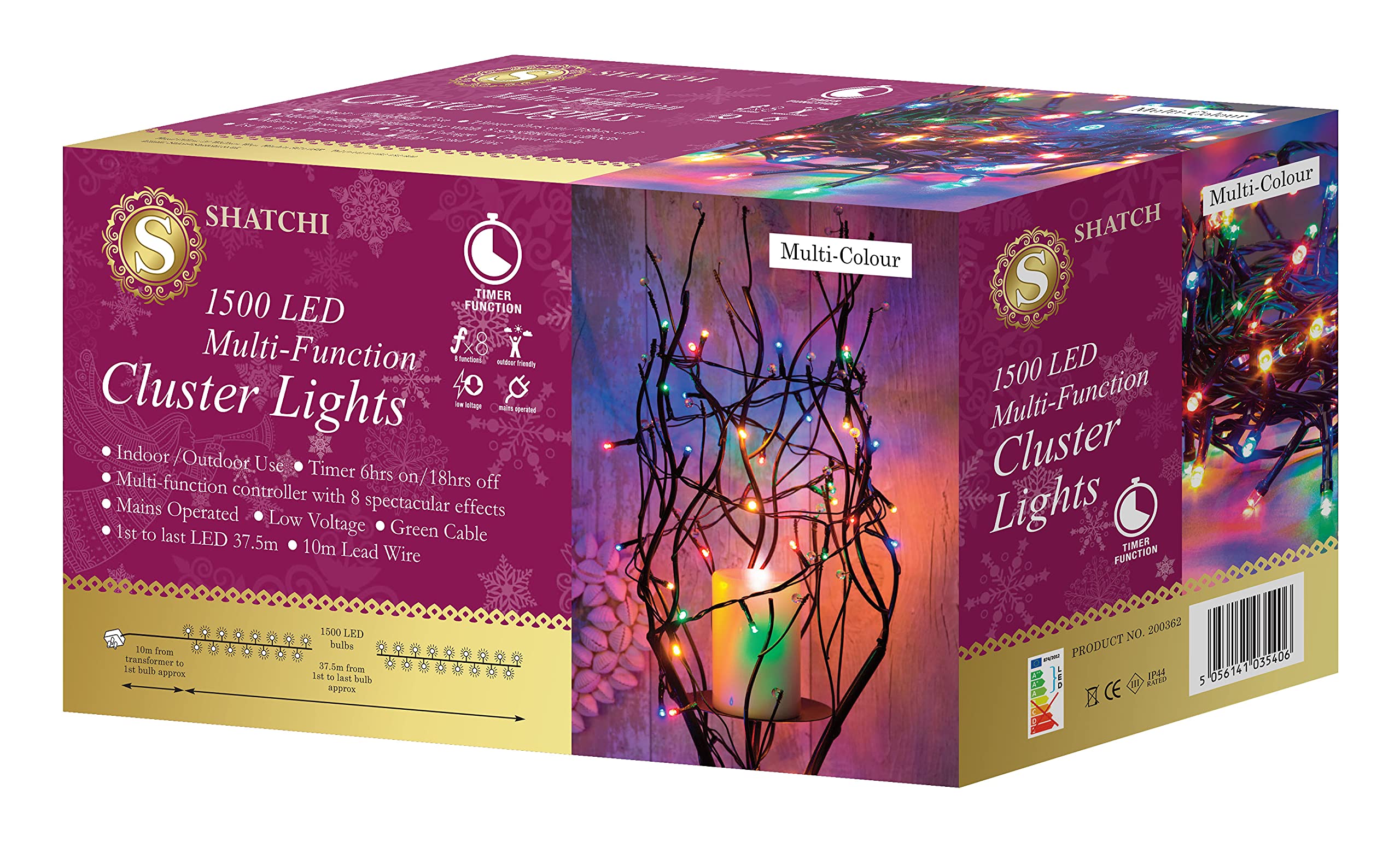 SHATCHI 1500LED Choinka Klaster Kompaktowe bajkowe lampki wielofunkcyjne 8 trybów światła, timer zielony kabel wewnątrz/na zewnątrz pod napięciem dekoracje do domu wakacje