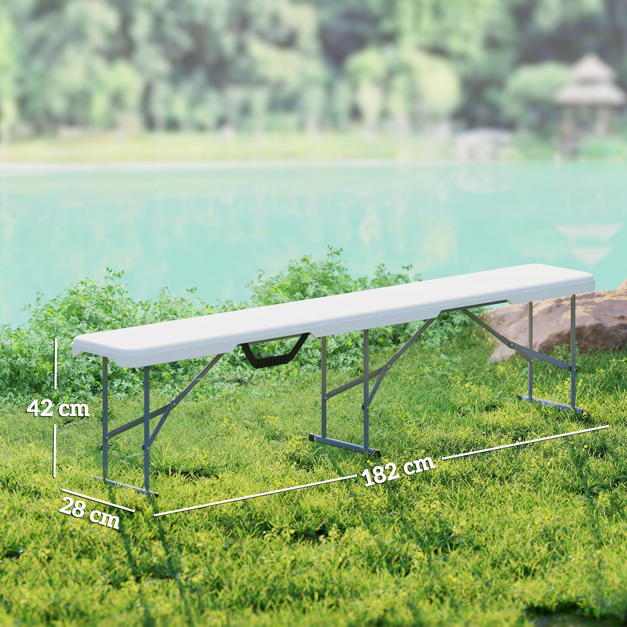 Outsunny Bierbank 2er 8 Personen 182cm Klappbar mit Tragegriff Weiß