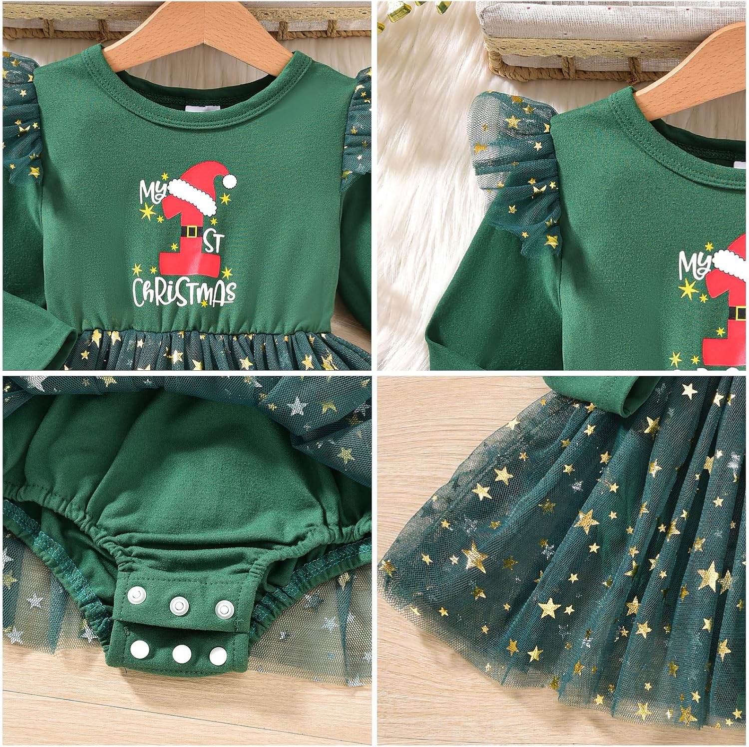 IBAKOM Infant Baby Girl Velvet Tulle Tutu Long Sleeve Heart Print Newborn Valentines Outfits Toddler Christmas Formal Dress - Image 2