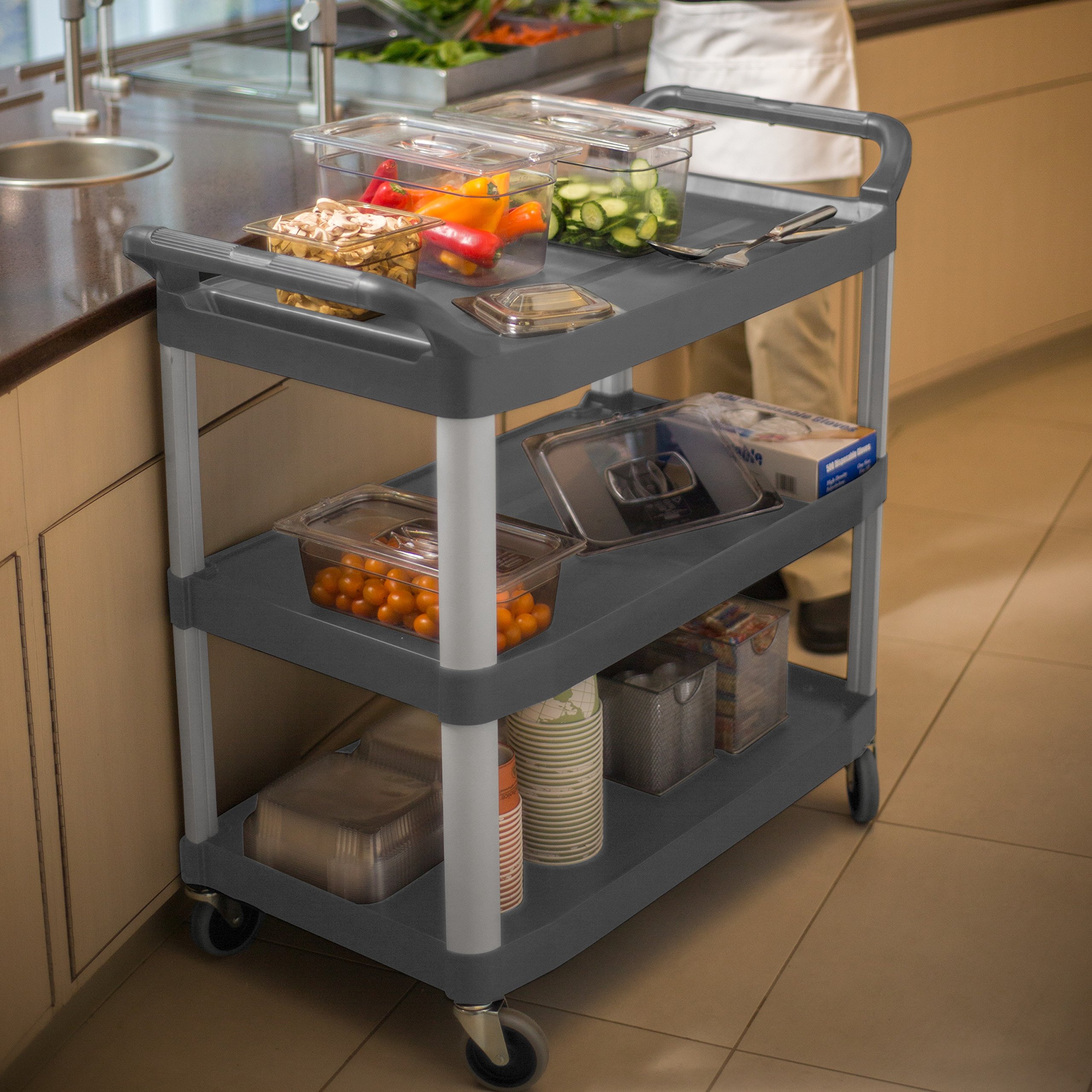 Rubbermaid - Carrito de 3 estantes, 300 lbs. Capacity, gris, 1