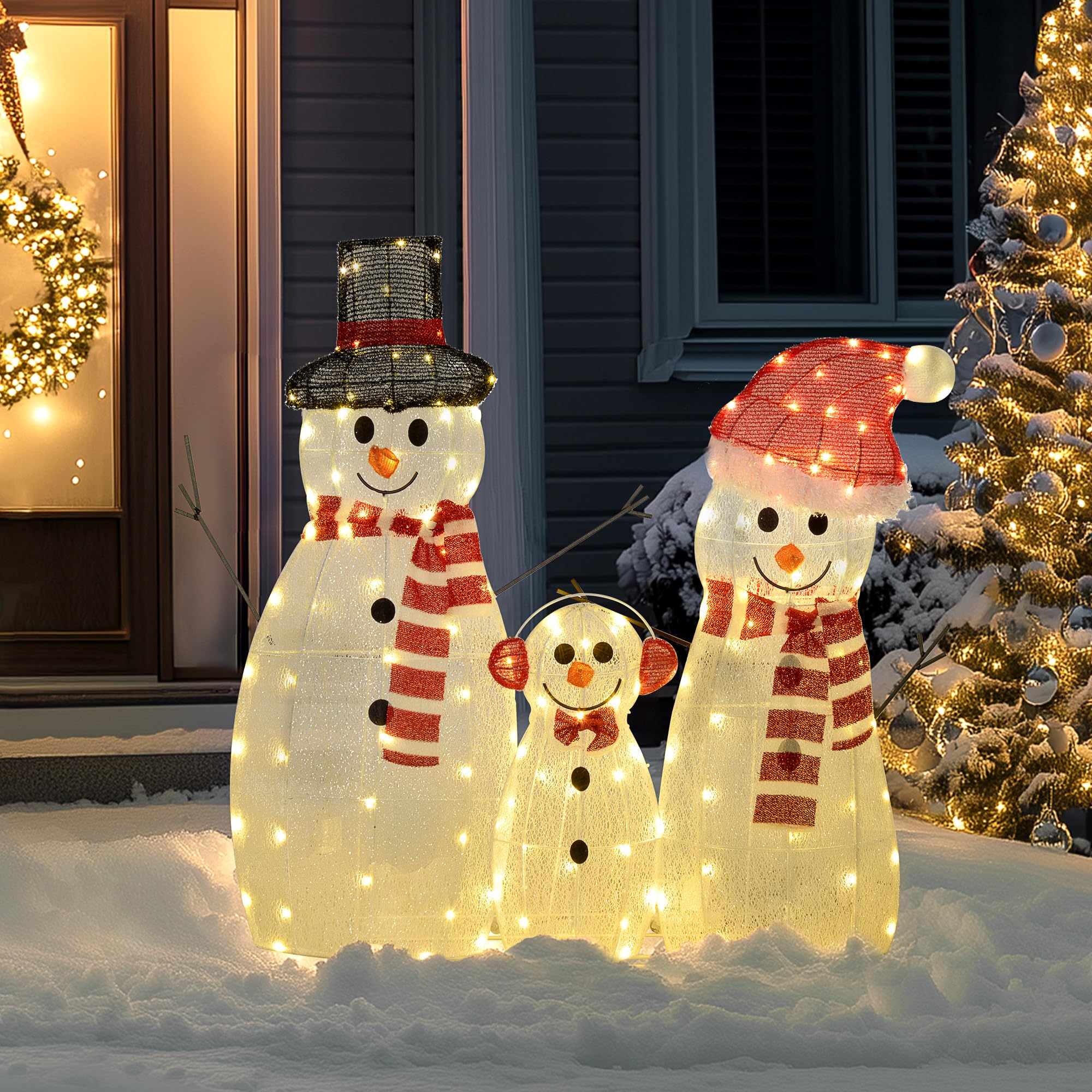 Outsunny LED Schneemann Weihnachtsdeko mit 148 warmweißen LEDs | Weihnachtsfigur, Weihnachtsbeleuchtung, Weihnachtsdekoration, für Außen & Innen