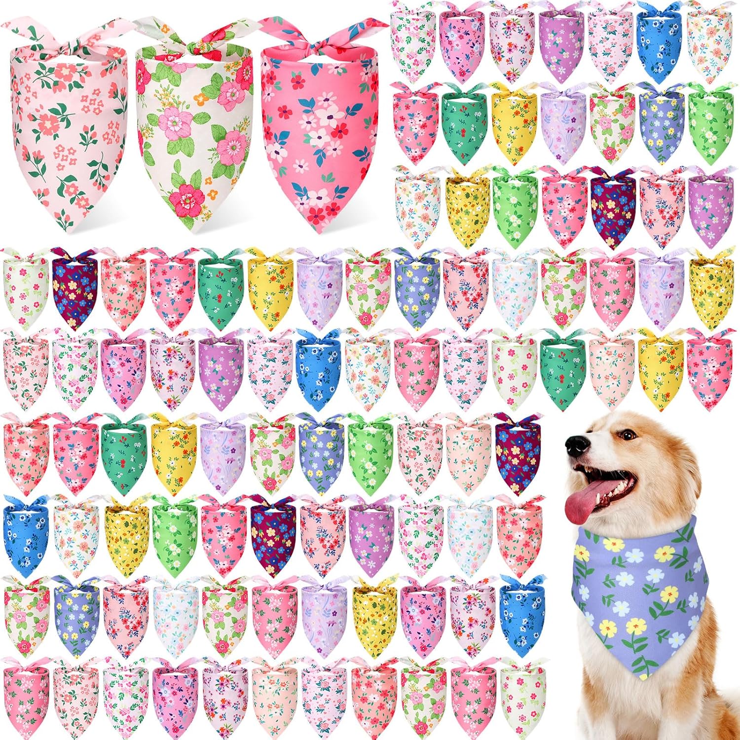 200 Pcs Spring Dog Bandanas Bulk Floral Dog Bandanas for Dogs Triangle Kerchief Bibs Scarf Set for Pet Costume Photo Props Accessories Pet Shops Adoption Events, 25 Styles(25.6 x 17.7 x 17.7)