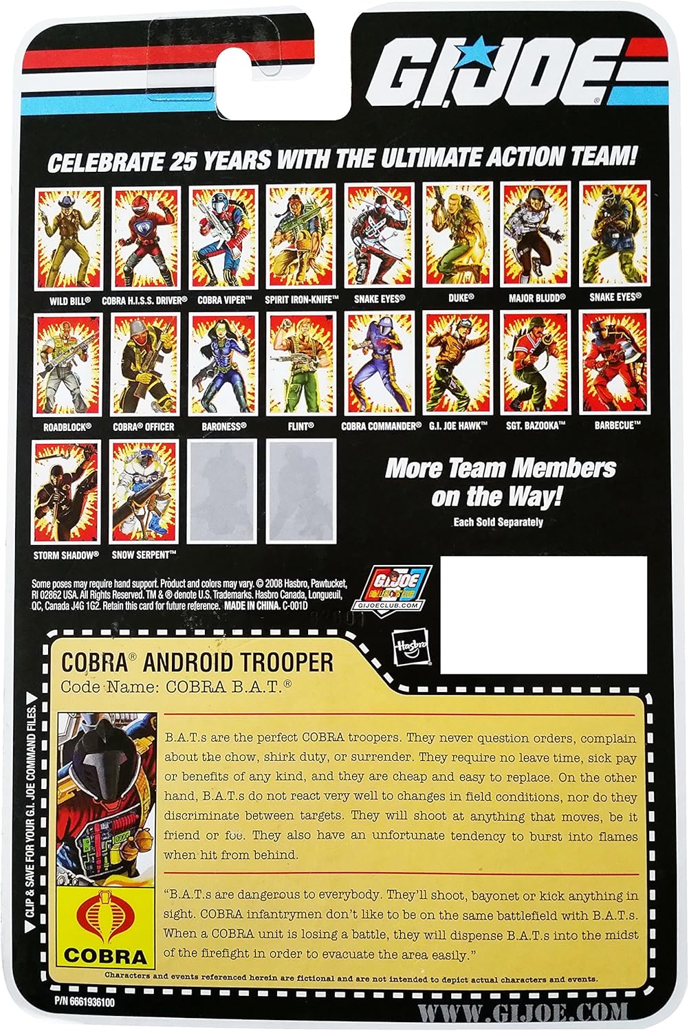 G.I. Joe 25th Anniversary Comic Series Cardback: Cobra B.A.T. (Battle Android Trooper) 3.75 Inch Action Figure