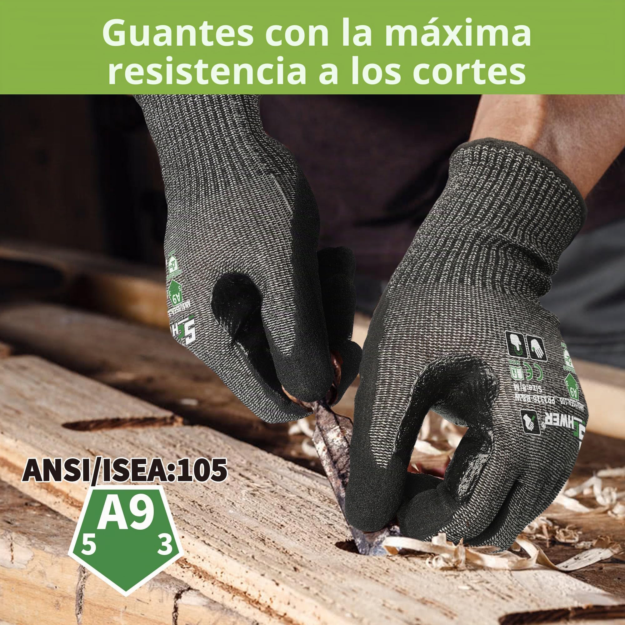 Schwer guantes anticorte de (LEVEL A9/F), duraderos, pueden utilizarse como guantes de trabajo, adecuados para reparación de automóviles, fabricación de vidrio, grabado y otros usos(negro, L)