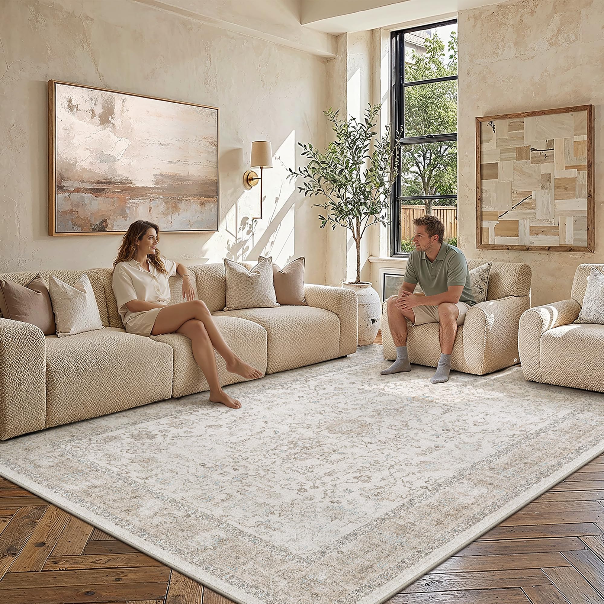 PureCozy Vintage Rugs Living Room Washable 160x230cm Beige Multicolor โ image 1