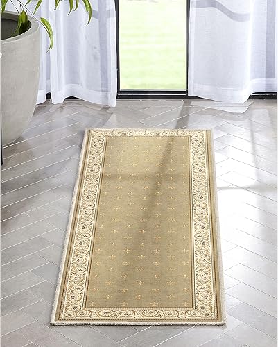 Well Woven Apollo Fleur De Lis - Alfombra de pasillo de tejido plano, color verde claro, 2 x 5 pies
