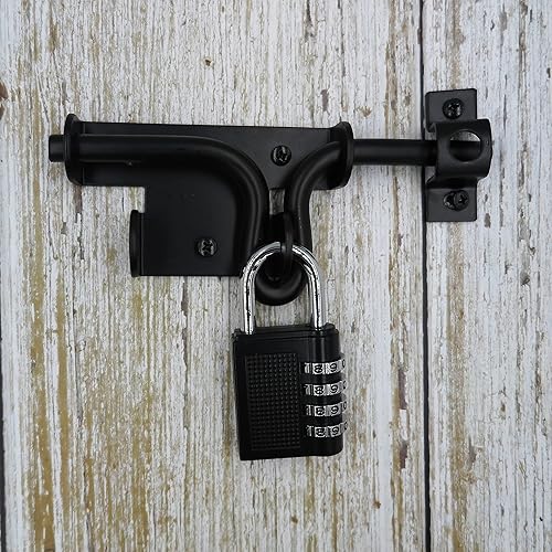 Vista 16 de LAJIAOZ Pestillo de puerta de perno deslizante negro resistente con orificio para candado, herrajes sólidos, pernos deslizantes de metal grueso