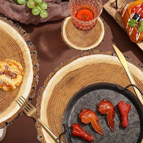 Miniatura 4 de Juego de 200 manteles individuales y posavasos desechables de madera para rebanadas de papel, vintage, redondos, rústicos, manteles individuales de