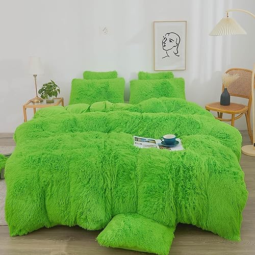 Miniatura 13 de XeGe juego de funda de edredón de terciopelo de lujo ultrasuave, juego de cama de 2 piezas, 1 funda de edredón de piel sintética y 1 funda