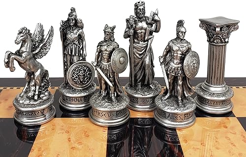 Miniatura 5 de Mitología griega Olympus Gods Zeus vs Poseidón - Juego de ajedrez de color peltre y bronce con tablero de color nogal oscuro de 18 pulgadas