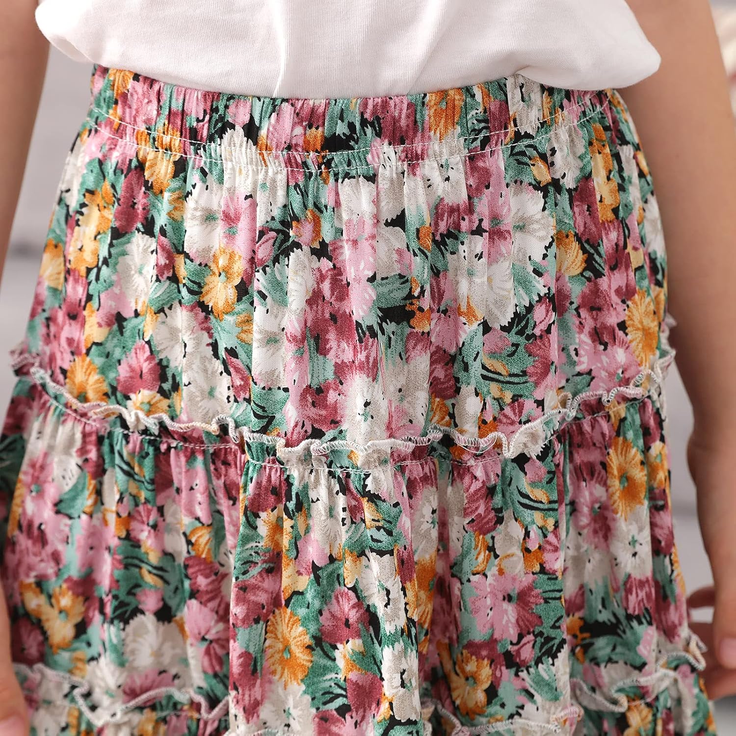 GORLYA Girls Ruffle Floral Boho Flowy Cute Tiered Short Mini Skater Skirts 4-14T - Image 5