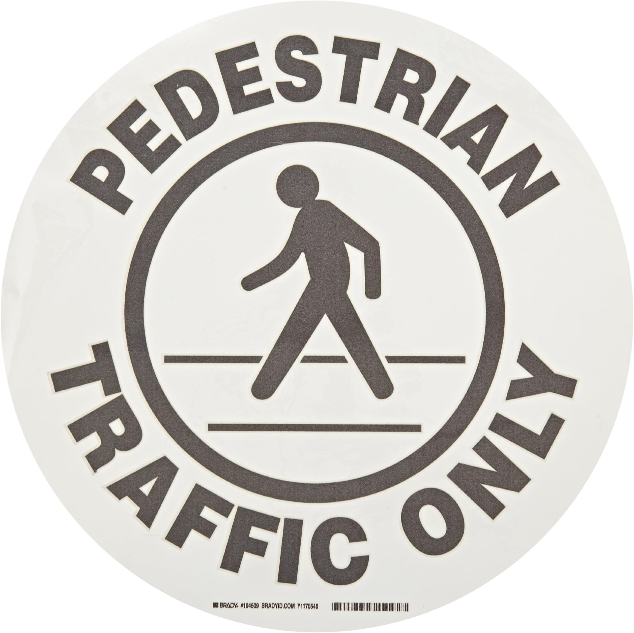 Brady ToughStripe Nonabrasive Floor Marking Tape, 17" Diameter, Black on White, Legend "Pedestrian Traffic Only (with Picto)" (Pack of 1 Roll)