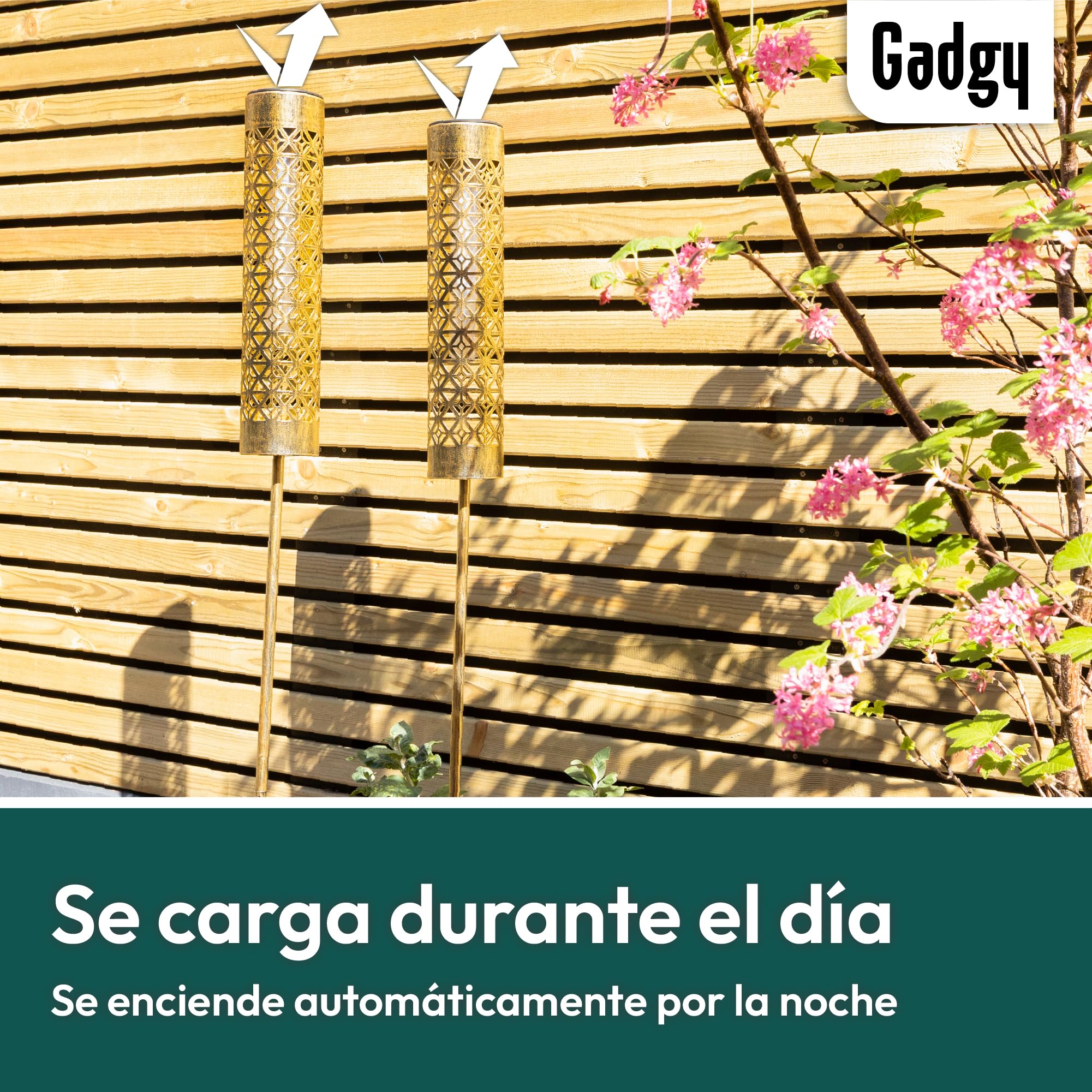 Gadgy Antorchas Solares LED con Efecto Llama en Movimiento – Set de 2 Luces Solares de Jardín de Metal – Iluminación Solar para Exterior, Jardín, Terraza o Balcón