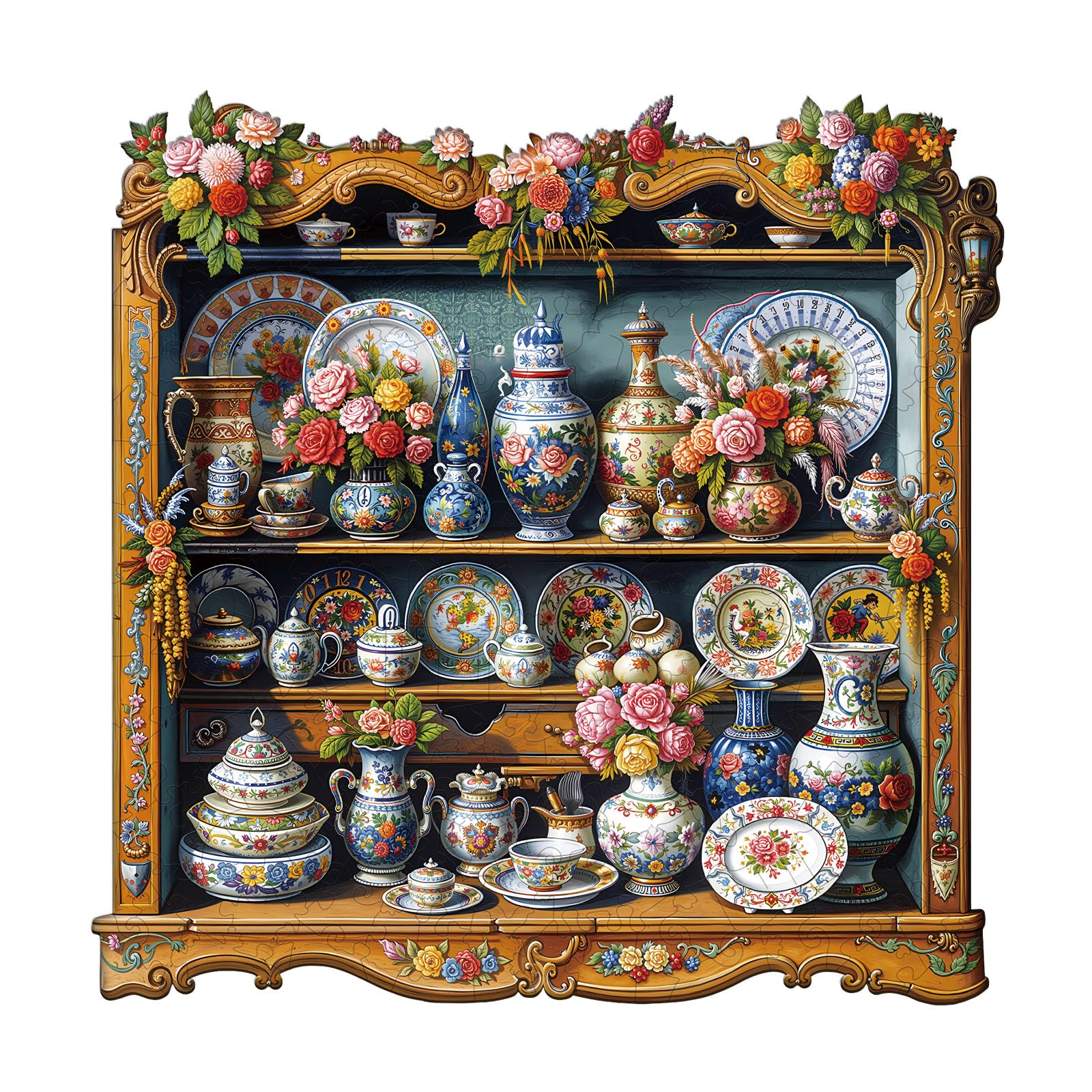 Jigfoxy Porcelain Treasures Wooden Jigsaw Puzzles for Adults, 270pcs Unique Animal Shape Wood Puzzles, Birthday Gifts for Family Friend with wooden box(13.4 * 13.4in)